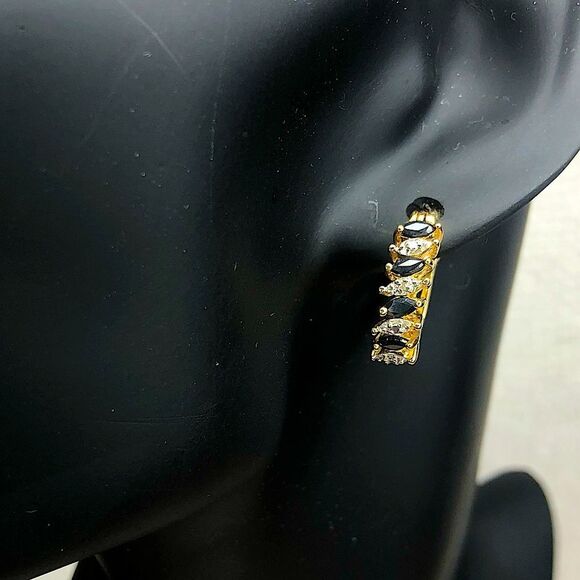 ROSS SIMONS Diamond Sapphire Vermeil Yellow Gold Sterling Silver Hoop Earrings - Picture 1 of 9